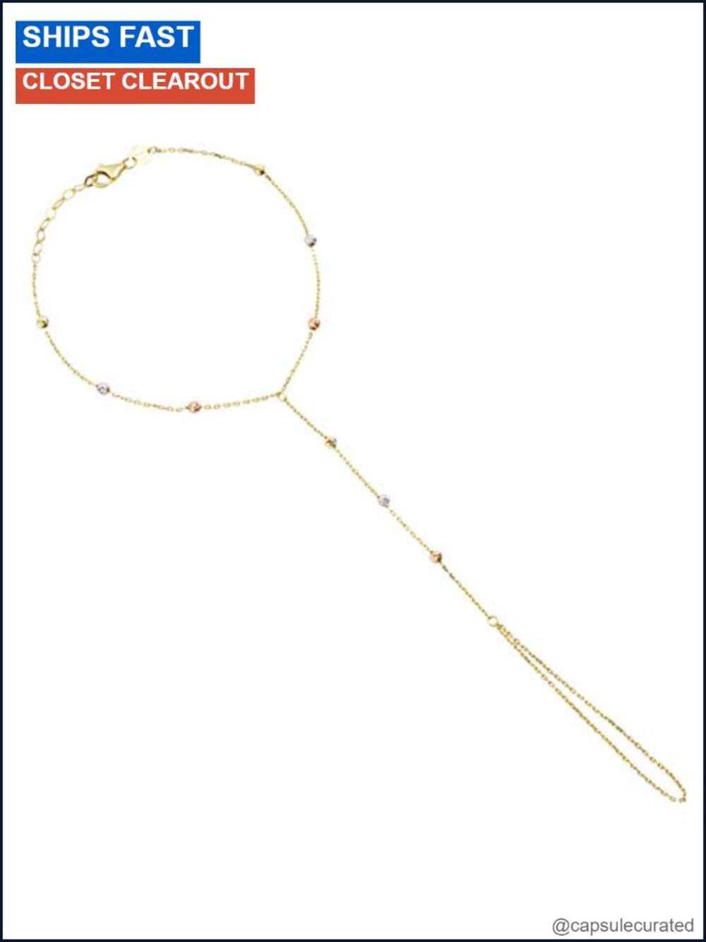 14k Solid Gold Finger Chain Bracelet Hand Chain Adjustable Dainty Charm Jewelry
